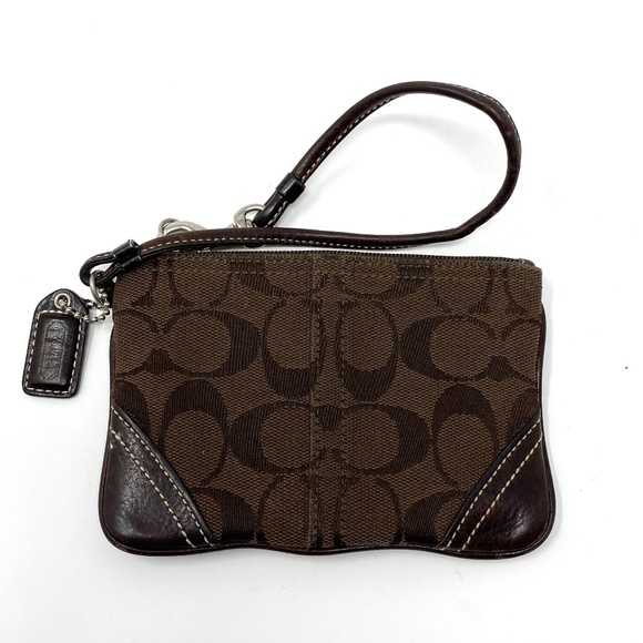 Coach Wristlet Wallet Canvas Leather Brown Small